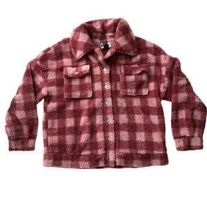 Beach Riot Laurie Buffalo Check Plaid Sherpa‎ Berry Shacket Shirt Jacket M